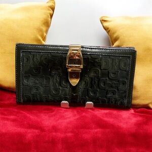 Gucci Embossed Patent Leather Long Wallet w/Gold Belt Buckle Clasp